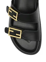 Fendi Feel Buckle Leather Slides