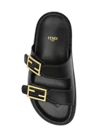 Fendi Feel Buckle Leather Slides