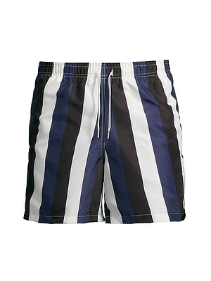 Blue & Black Striped Swim Trunks