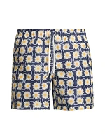 Navy Radial Flower Swim Trunks