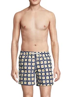 Navy Radial Flower Swim Trunks