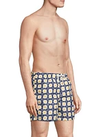 Navy Radial Flower Swim Trunks