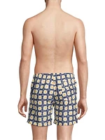 Navy Radial Flower Swim Trunks