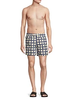 Navy Radial Flower Swim Trunks