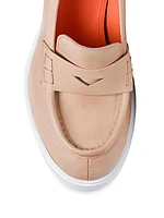 Leather Contrast Block-Heel Loafers