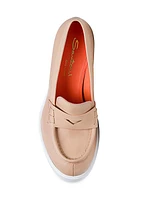 Leather Contrast Block-Heel Loafers