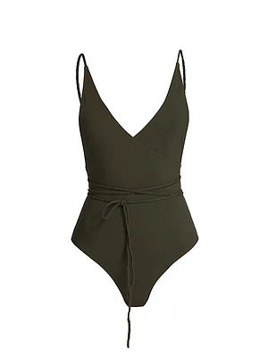 V-Neck Wrap One-Piece Swimsuit