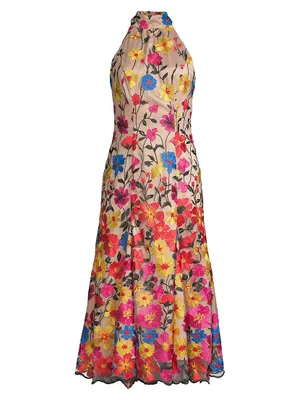 Penelope Floral Embroidered Halter Dress