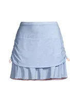 Chambray Drawstring Layered Skort