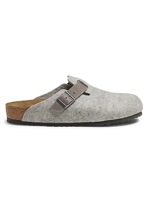 Unisex Boston Light Gray Wool Felt Clog Mules