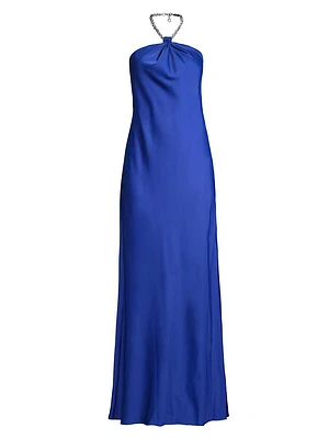 Satin Chain Halter Gown