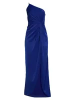 Asymmetric Charmeuse Slit Gown