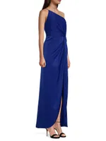 Asymmetric Charmeuse Slit Gown