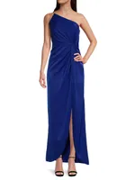 Asymmetric Charmeuse Slit Gown