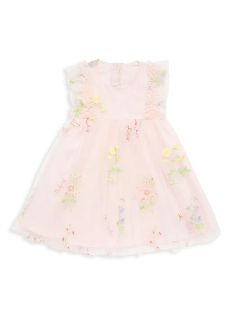 Little Girl's Floral Embroidered Tulle Dress