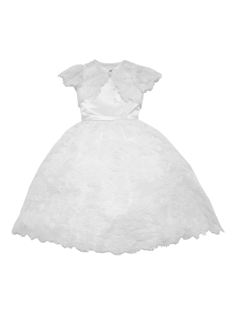 Little Girl's & Communion Satin Lace-Trim Dress Bolero Set