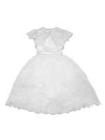 Little Girl's & Communion Satin Lace-Trim Dress Bolero Set