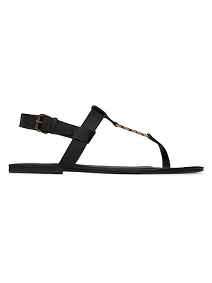 Cassandra Flat Sandals In Smooth Leather With Gold-Tone Monogram