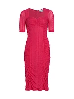 Ruched Stretch Lace Midi-Dress