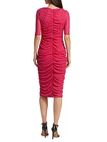 Ruched Stretch Lace Midi-Dress