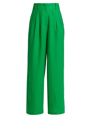 Bloo Pleated Linen Wide-Leg Pants