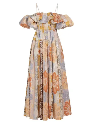 Izra Metallic Floral Maxi-Dress