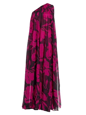 Floral One-Shoulder Chiffon Gown