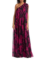 Floral One-Shoulder Chiffon Gown