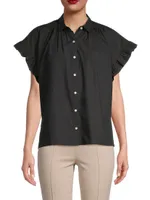 Marianne B Ruffled Cotton Button-Front Shirt