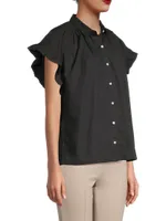 Marianne B Ruffled Cotton Button-Front Shirt