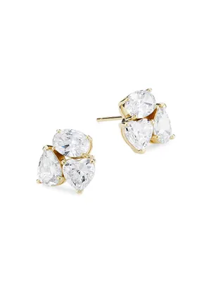 Real Love 18K-Gold-Plated & Cubic Zirconia Heart Cluster Stud Earrings