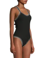 Crochet-Trim Crossback One-Piece Swimsuit