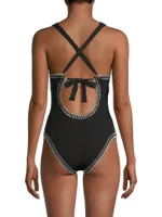 Crochet-Trim Crossback One-Piece Swimsuit