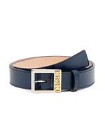 Logo Buckle Leather Belt