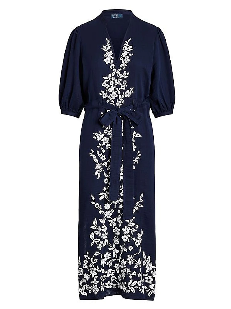 Lisi Floral-Embroidered Midi Dress