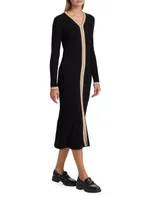 Contrast Rib-Knit Midi-Dress