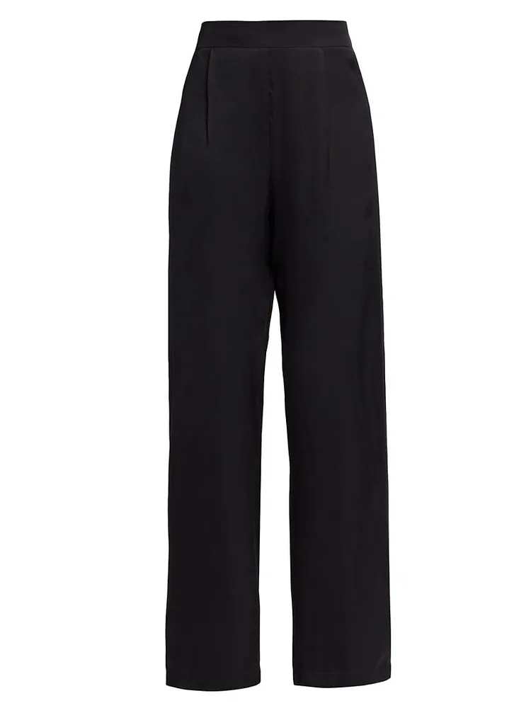 Pleated Satin Wide-Leg Pants