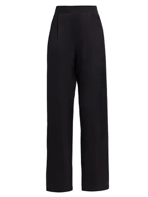 Pleated Satin Wide-Leg Pants