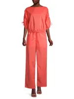 Drawstring Cotton Wide Crop Pants