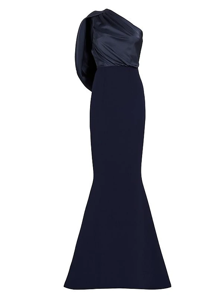 Ambrette One-Shoulder Cape Gown