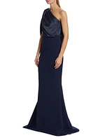 Ambrette One-Shoulder Cape Gown