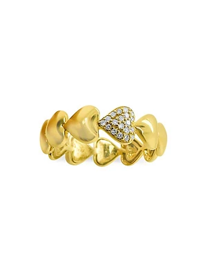 14K Yellow Gold & 0.07 TCW Diamond Puffy Heart Ring