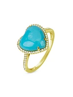 14K Yellow Gold, Turquoise, & 0.16 TCW Diamond Heart Ring