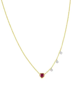 Two-Tone 14K Gold, Ruby & 0.05 TCW Diamond Heart Pendant Necklace