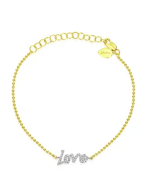 Love 14K Yellow Gold & 0.10 TCW Diamond Bead Chain Bracelet