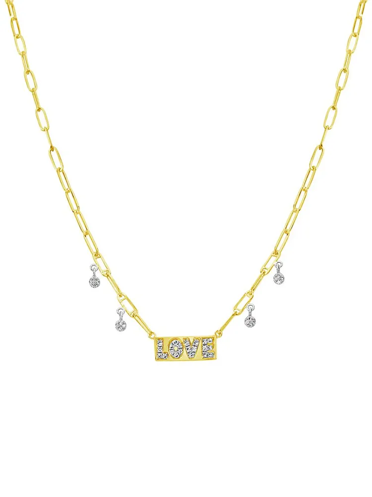 Love Plate 14K Yellow & 0.15 TCW Diamond Pendant Necklace