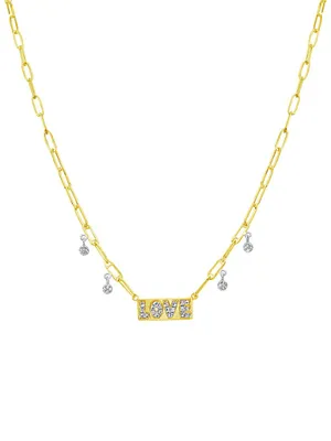 Love Plate 14K Yellow & 0.15 TCW Diamond Pendant Necklace