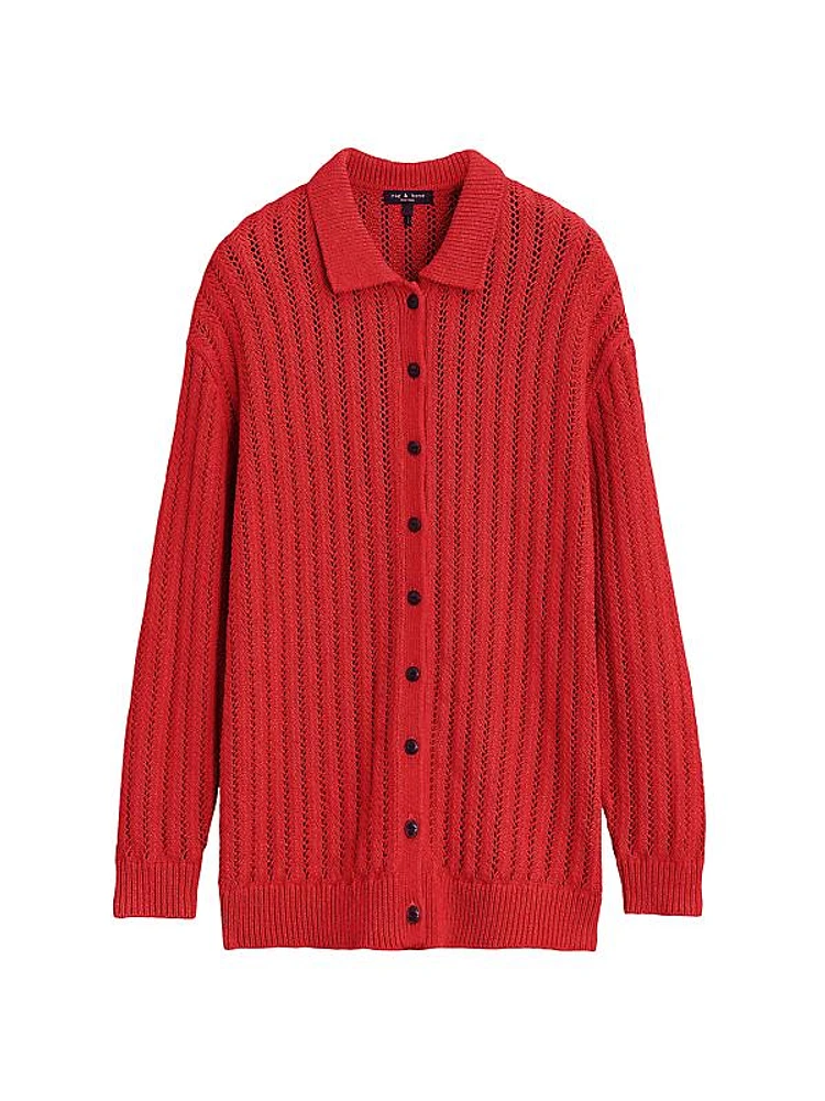 Adrienne Pointelle Cotton-Blend Cardigan