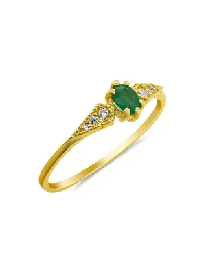 14K Yellow Gold, Emerald & .04 TCW Diamond Ring