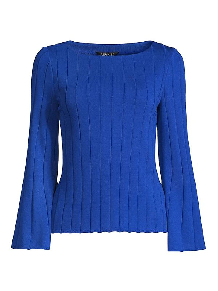 Bell-Sleeve Rib-Knit Blouse